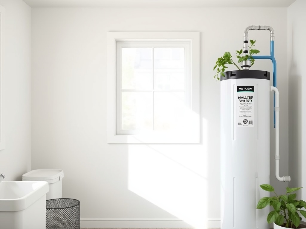 A clean bright utility room with a whole-house water filtration system