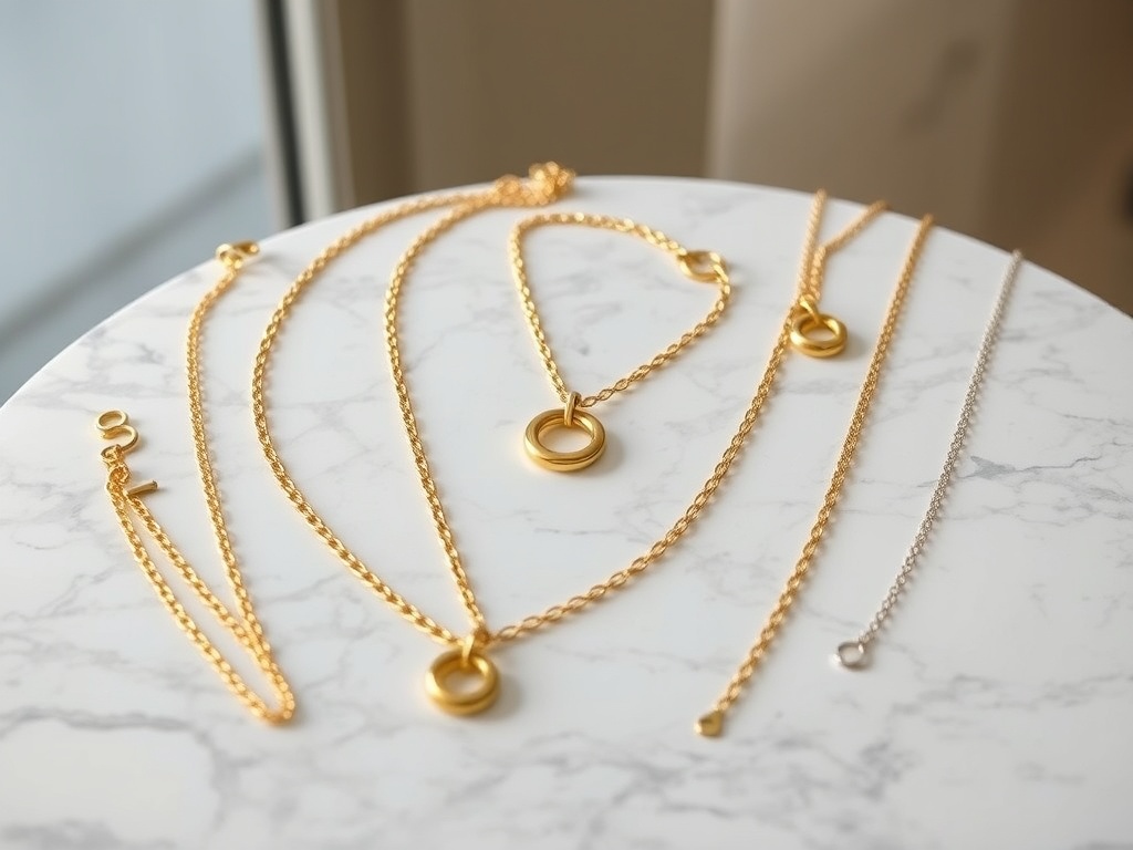 Elegant gold chains displayed on a marble surface